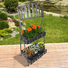 Outsunny 2 Tier Metal Garden Plant Stand Pot Display Rack Indoor Outdoor