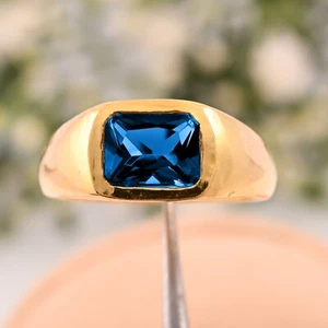 London Blue Topaz Ring 14K Yellow Gold Handmade For Wedding Gift AAA Natural. - Picture 1 of 3