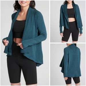 Athleta Nirvana Wear Two Ways Wrap Dark Teal Cardigan Sweater Size Small - Picture 1 of 5