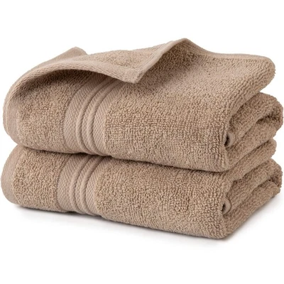Hand Towels for Bathroom Set of 2 – 16x28 in Tan 100% Terry Cotton, Soft and ... - Image 1 of 4