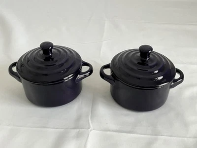Signature Housewares Mini Round Ceramic Cocotte Set – Navy Blue (Set of 2) - Image 1 of 4