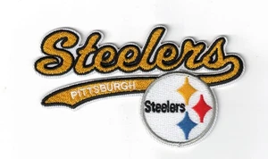 Pittsburgh Steelers Script Team Logo NFL Embroidered 4in Iron / Sew-On Patch - Picture 1 of 2