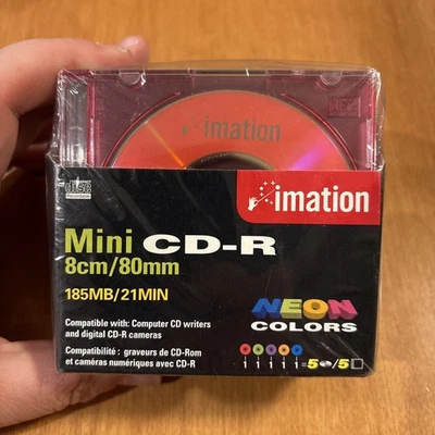 Imation Neon Mini CD-R 5 Pack (202MB/23Min) fit 8cm/80mm CD trays NEW SEALED - Image 1 of 4