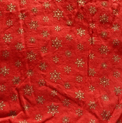 Gold Metallic Snowflakes on Red Kessler for Concord VTG Cotton Fabric 1.15Yx44W - Image 1 of 3