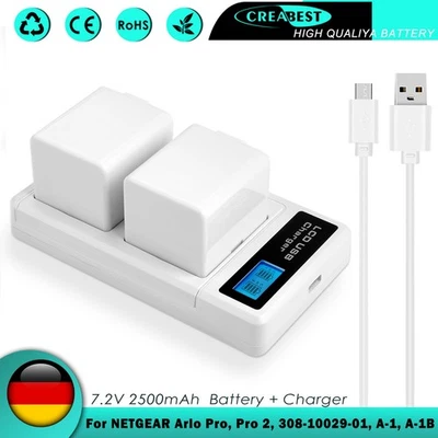 CREABEST 2× 2500mAh Akku & Dual Ladegerät Für NETGEAR Arlo Pro 2 VMA4400-100NAS VMC4030