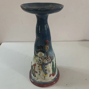 "Candelabro de cerámica diseño muñeco de nieve 8"" de alto escena de invierno características elevadas" - Imagen 1 de 8