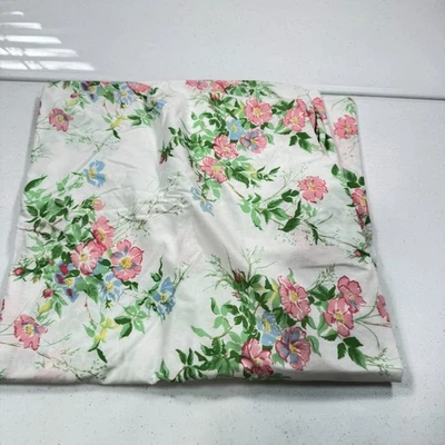 vintage utica fitted sheet twin pink blue floral large blooms blend percale usa - Image 1 of 4