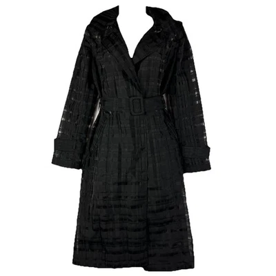 Gabardina transparente WHBM para mujer XS negra organza a cuadros manga larga con cinturón Foto 1 de 4