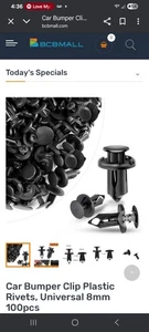 Para 100 PIEZAS 8mm Clips de Parachoques Retenedor Coche Plástico Remaches Sujetador Guardabarros Empuje - Imagen 1 de 2