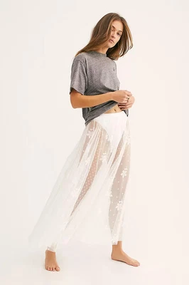 Юбка Free People белая богемная вышитая эластичная талия весенняя лихорадка пол-слип S - Изображение 1 из 4