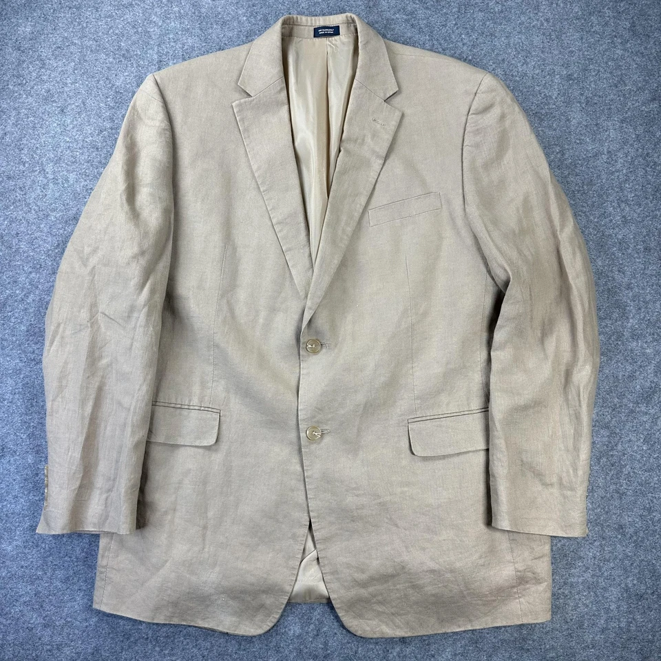 Blazer Saddlebred Para Hombres 46L Tostado 100% Lino Abrigo Deportivo Chaqueta Dos Botones Foto 1 de 4