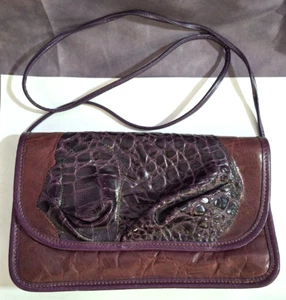 VTG CARLOS FALCHI *PURPLE*GRAPE* REPTILE/LEATHER COMBO XBody Clutch HANDBAG 70s - Picture 1 of 10
