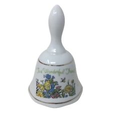"To A Wonderful Friend" White Hand Bell with Butterflies and Flowers printed