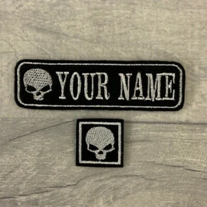 PERSONALISIERTER 1-ZEILIGER TOTENKOPF NAMENSAUFNÄHER BIKER ABZEICHEN BESTICKT PATCH FILZ CORDURA - Bild 1 von 8
