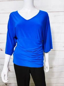 Last Tango Womens Top Size S Blue V-Neck Stretch Ruched 3/4 Sleeve - Picture 1 of 6