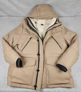 Express Coat Mens XL Brown Wool Sherpa Lined Removable Vest Hood H2O Resistant - Picture 1 of 9