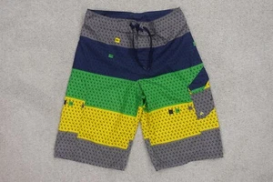 North Face Board Shorts Boys 18 Gray Blue Green Swim Trunks Colorblock Geometric - Picture 1 of 13