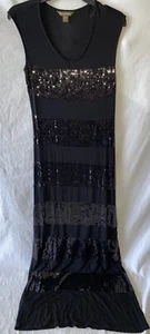 Maxi Vestido Tommy Bahama Para Mujer Negro Lentejuelas Rayas Elastizado Cizalla Talla XS - Imagen 1 de 8