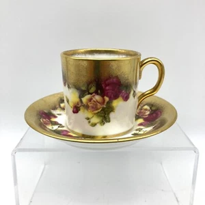 ROYAL CHELSEA ENGLAND Golden Rose BONE CHINA Demitasse Cup & Saucer Can Style - Picture 1 of 15