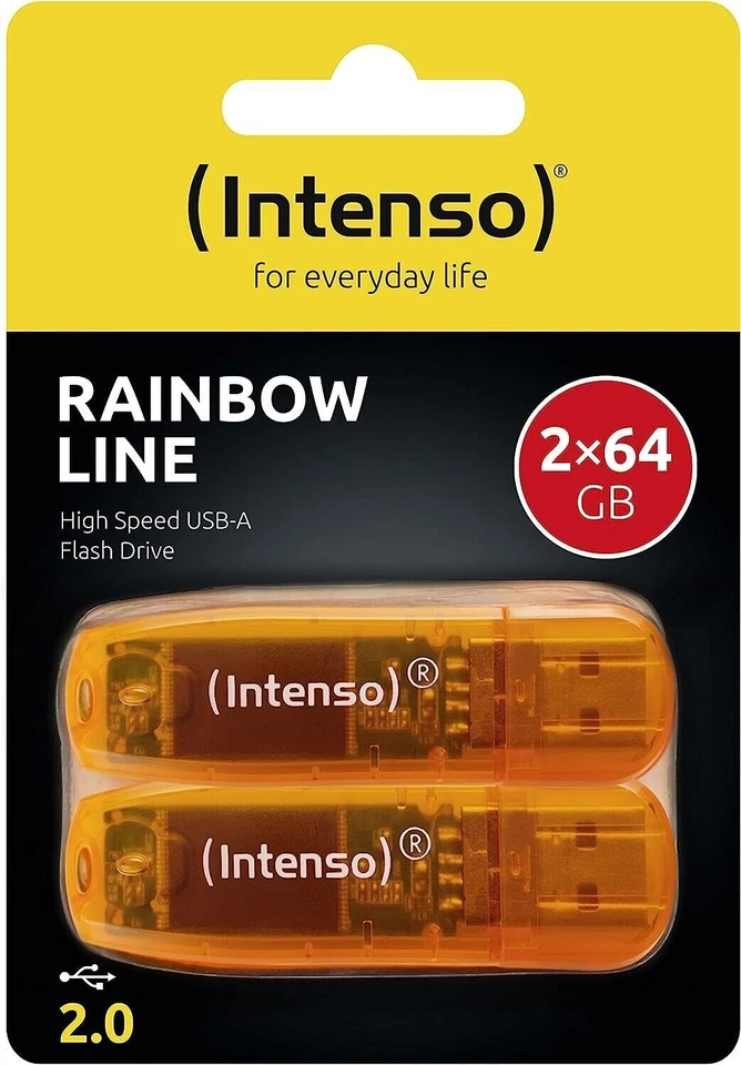 Intenso Rainbow Line 64GB USB-Sticks mit Schutzkappe - Orange, 2-er Set (3502492)