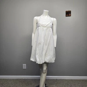 Commense Dress Women Medium Mini White Babydoll Prairie Eyelet Lace Bubble Hem - Picture 1 of 8