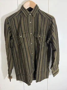 Cabelas Shirt Men Size M Outdoor Gear Long Sleeve Brown Stripe Button Up Hunting - Picture 1 of 10