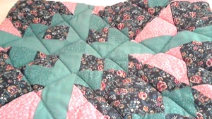 Patchwork Standard Pillow Cover 19" x 25" Zip End Quilted DGrn Blk Pink - Picture 1 of 4
