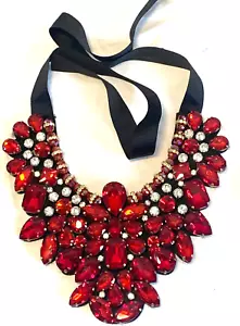 Collana dichiarazione bavaglino a grappolo perline rosse grossa formale ballo quinceanera nuova con etichette - Foto 1 di 6