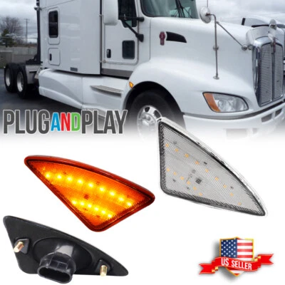 LED Front Cab Amber Side Marker Turn Signal Lights For Kenworth T660 T170 T270 - Image 1 of 4