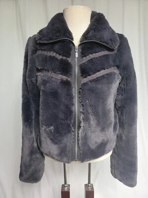 Anthropologie Cropped Faux Fur Jacket Dark Gray Lace Accent Size XS  A10 - Imagem 1 de 4