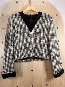 Valentino Boutique Braun Cropped Hahnentritt Blazer Jacke Vintage 80er Gr. 2 - Bild 1 von 10