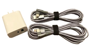 Set of 2 x 6FT USB-C Fast Charge Cable 90 Degree Angle & Wall Power Adapters - Picture 1 of 2