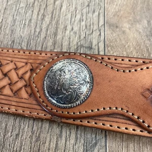 Vintage Silver Creek Ledergürtel mit Verzierung Silber Conchos geflochtene Intarsien 36 USA - Bild 1 von 12