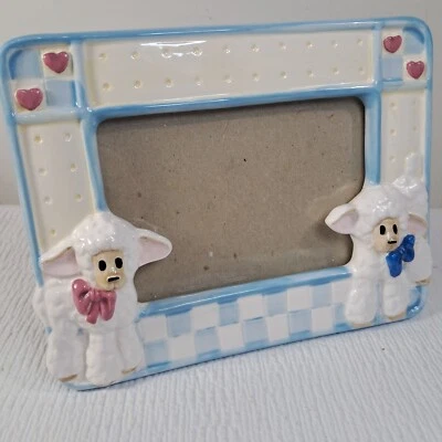 Daisy Kingdom picture frame sheep lamb ceramic baby photo TerraGrafics Vintage - Image 1 of 4