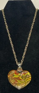 Art Glass Gold Stone Heart Pendant Necklace YV-54 - Picture 1 of 11
