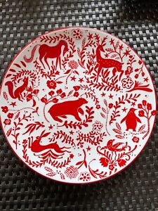 NWT Crate and Barrel Red Animals Dinner Plate VINTER Forest Scandinavian style