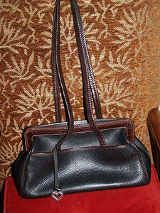 AUTH BRIGHTON PEBBLED LEATHER CROC TRIM SATCHEL double braided handle designer - Picture 1 of 4