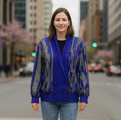 Chaqueta colorida vintage Werner Graumann seda pura talla 12 EU 42 púrpura años 80’s Foto 1 de 4