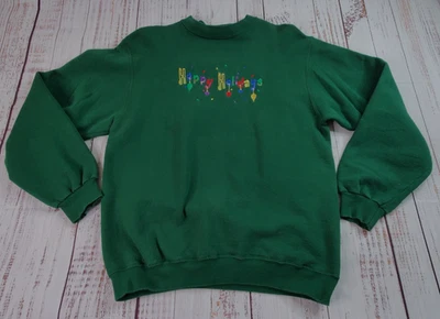 Sudadera De Colección Oneita L Verde Bordada Bolas de Navidad Felices Fiestas Mínima Foto 1 de 4