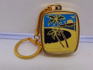 Vintage Sankyo music box keychain colorful St.Thomas Key Ring Tested Working - Foto 1 di 7