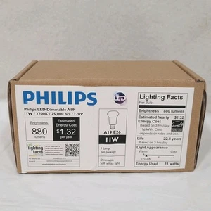 Philips LED White Single A19 Bulb-E26 Soft White 880 Lumens 11W NEW Open Box - Picture 1 of 12