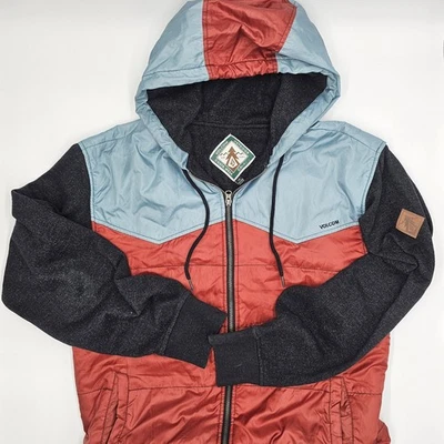 Volcom Outdoor Men’s Hooded Jacket Colorblock Blue Red Full Zip Size L - Image 1 of 4