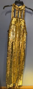 Damen 1x Vintage Gold Seguin Kleid, Frontschlitz, Seide gefüttert, Lisa Kane Fantasy - Bild 1 von 10