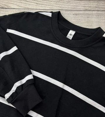 Pullover corto LULULEMON PERFECTAMENTE OVERSIZE para mujer talla 2 negro blanco a rayas Foto 1 de 4