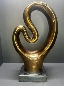 Expositor de mesa de escultura abstracta de tres manos de cerámica dorada decoración del hogar 16,5" - Imagen 1 de 10