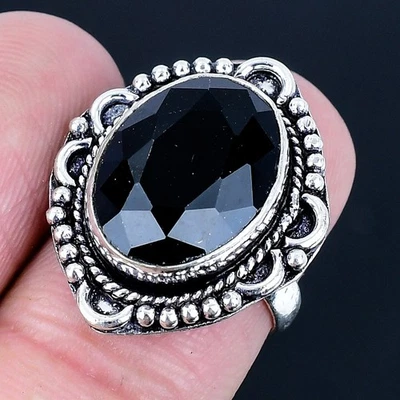 Anillo hecho a mano espinela negra enchapado en plata 925 de EE. UU. talla 6 Foto 1 de 3
