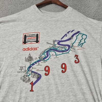复古阿迪达斯伦敦马拉松 1993 T 恤灰色 44/46 (XL) 码 — 第 1/4 张图片