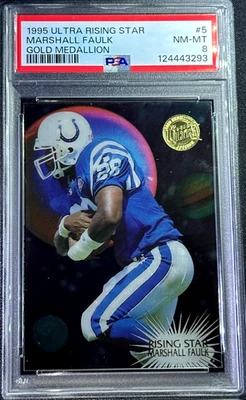 1995 Fleer Ultra Rising Star Gold Medallion Marshall Faulk PSA 8 Mint Colts HOF - Image 1 of 3