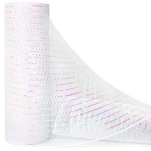 White Metallic Mesh Ribbon 10 inch x 30 feet with Iridescent Wide Foil Xmas - Picture 1 of 4