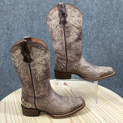 Corral Teens Boots Youth 4T Floral Embroidered PullOn Cowgirl Boot Brown Leather - Image 1 of 4